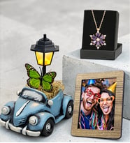 Vosvos Masa Lambası, Gerçek Ametist Taşlı Lotus Kolye ve Fotoğraf Çerçevesi Hediye Seti (Model 1)