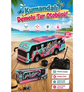 Uzaktan Kumandalı Işıklı Tatil Tur Otobüsü 4 Yönlü Hareketli Pilli Oyuncak Otobüs 3+ Yaş