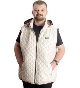 Mode XL Büyük Beden Erkek Kapitone Yelek Kapüşonlu 23712 Bej