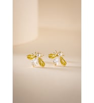 925 Ayar Gümüş Gold Kaplama Sarı Mineli ve zirkon Taşlı Arı Model Küpe