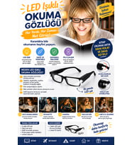 LED Işıklı Camsız Kitap Okuma Gözlüğü – Pratik Kitap Lambası, Gece Okuma Işığı, Okuma Gözlüğü