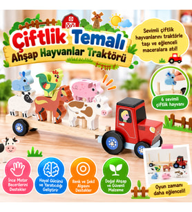 Çiftlik Temalı Ahşap Hayvanlar Traktörü