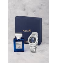Polo Air Takvimli Erkek Kol Saati Ve 55ml Parfüm Hediyelik Kutusunda Set Gümüş Lacivert Renk ST-5009E2 (Gümüş-Lacivert)