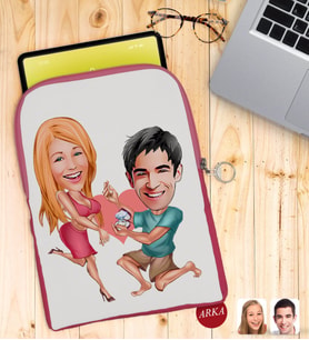 BK Gift Kişiye Özel Sevgililer Karikatürlü Taşınabilir Koruyucu Tablet Kılıfı & Organizer Çanta - Pembe-19