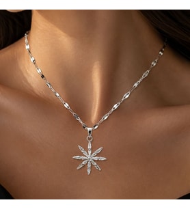 BK Gift Kutup Yıldızı Figürlü Taşlı Kadın Kolye - Kararma Yapmayan Silver Çelik Kolye