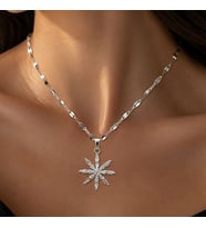 BK Gift Kutup Yıldızı Figürlü Taşlı Kadın Kolye - Kararma Yapmayan Silver Çelik Kolye