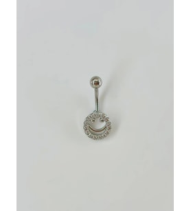 Rodyum Zirkon Taşlı Çelik Göbek Bar Uzunluğu : 13 Mm / Bar Kalınlığı 1.41 Mm / - Pg0030
