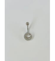 Rodyum Zirkon Taşlı Çelik Göbek Bar Uzunluğu : 13 Mm / Bar Kalınlığı 1.41 Mm / - Pg0030