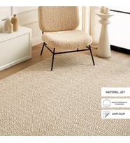 Ocean Home Textile Ekru Renk Karo Desenli Jüt Halı Kilim 120 x 180 cm (Model 1)