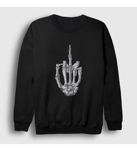 Presmono Unisex Siyah Middle Finger Skeletal Parmak İskelet Sweatshirt 512057tt