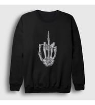 Presmono Unisex Siyah Middle Finger Skeletal Parmak İskelet Sweatshirt 512057tt