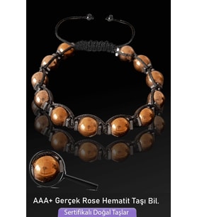 Sertifikalı Gerçek Rose Hematit Taşı Bileklik - Ayarlamalı (Çok Renkli)