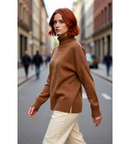 Kadın Oversize Düşük Kol Dik Yaka Uzun Triko Kazak Basic Modern Rahat Kış Günlük Şıklığı Sunar
