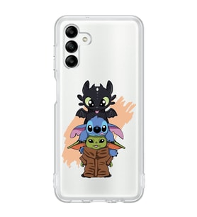 Samsung Galaxy A04S Uyumlu Sevimli Baby Yoda ve Stitch Desenli Şeffaf Telefon Kılıfı