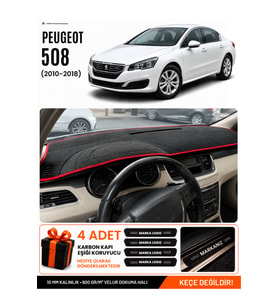 PEUGEOT 508 (2010-2018) Uyumlu Torpido Örtüsü Torpido Kılıfı - Siyah Kırmızı