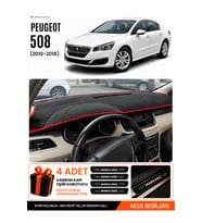 PEUGEOT 508 (2010-2018) Uyumlu Torpido Örtüsü Torpido Kılıfı - Siyah Kırmızı