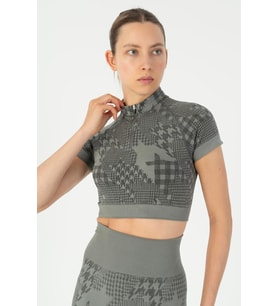 Maraton SlimFit Kadın Bisiklet Yaka Siyah Crop Top
