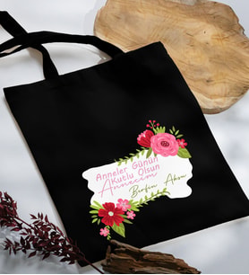 BK Gift Kişiye Özel İsimli Anneler Günü Tasarımlı Siyah Kumaş Bez Çanta, Baskılı Omuz Çantası, Alışveriş Çantası, Anneler Günü Hediyesi, Anneye Hediye-6