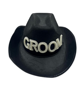 Şapka Kovboy Siyah Groom Taşlı Lüks Kadife