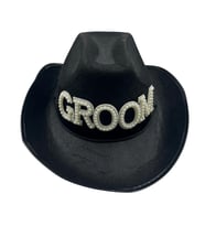 Şapka Kovboy Siyah Groom Taşlı Lüks Kadife
