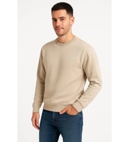 Erkek Üç İplik Düz Bisiklet Yaka SweatShirt - Bej