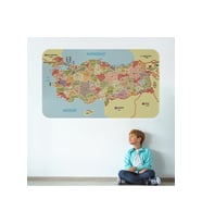 Eğitici Ve Öğretici Detaylı Dekoratif Komşulu Türkiye Haritası Duvar Sticker-3846-85x130