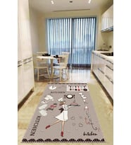 Bej Kaymaz Tabanlı Yıkanan Aşçı Desenli Mutfak Halısı AR814