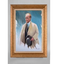 Altın Varaklı Paspartulu Çerçeveli Atatürk Tablo nt565