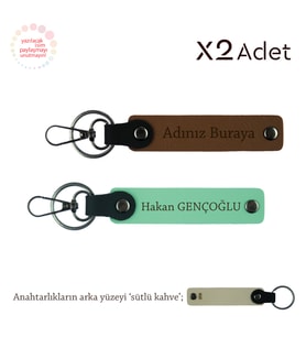 Dayıya Kalıcı Hatıra – İsim Soyisimli 2’li Hediyelik Anahtarlık, Açık Kahve-Yeşil-Sütlü Kahve
