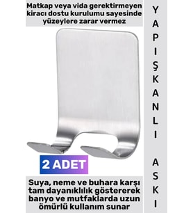 #Askı Montaj Gerektirmeyen Kendinden Yapışkanlı İz Bırakmaz Suya Neme Dayanıklı Mutfak Banyo Tıraş B