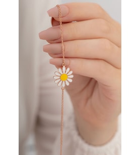 Kadın Gümüş Bileklik • Papatya Model Rose 925 Ayar Gümüş Sevgiliye  • Eşe • Seviyorum Bilekliği