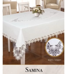 Gardenya Keten Samina Model 155x260 cm Krem Masa Örtüsü Tablecloth Modern Tasarım