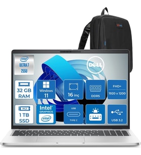 Dell Pro 16 Plus Intel Core Ultra 7 255U 5.2ghz 32GB Ddr5 1tb SSD Windows 11 Home Intel® Aı Boost 16 Inç IPS Fullhd+ (1920X1200) Taşınabilir Bilgisayar PB16250BTO105H13 + Zetta Çanta