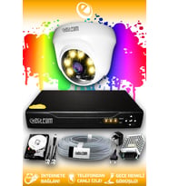 ELITCAM 1 Kameralı Dome 1 İç Kamera Set 2 TB HDD Full HD Renkli Gece Görüşlü Güvenlik Kamerası Sistemi