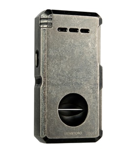 Quantoro Çift Torch Pürmüz V-Cut/Delicili/İğneli Fırçalı Gümüş Metal Puro Çakmağı - TRZ1084