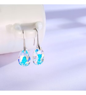 Monemel Swarovski Taşlı Gumus Seffaf Kristal Damla Küpe (Altın Kaplama)
