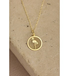Kişiye Özel Flamingo Figürlü Şık Kolye 925K Gümüş (Gold)