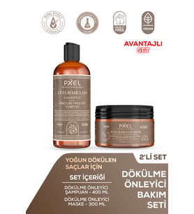 PXEL Dökülme Önleyici Şampuan - Maske 2’li Set  Zayıflayan İncelen ve Dökülen Saçlar 400 ML, 300 ML