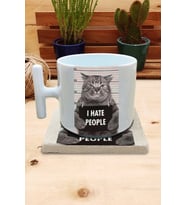 Kediler ve Sloganlar/I Hate People Set 9 T Kulplu Fincan Kupa-Taş Bardak Altlığı 2