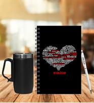 Sevgiliye Özel Farklı Dillerde Seni Seviyorum Yazılı Ahşap Defter Kalem & Termos Mug Hediye Seti
