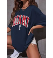 Unisex Miami Baskılı Tasarım Tshirt (Lacivert)