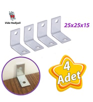 4 Adet Mobilya Eşya Dolap Duvar Sabitleyici Köşe Bağlantı L Demir Gönye Deprem Güvenliği 25x25x15mm (Krom)