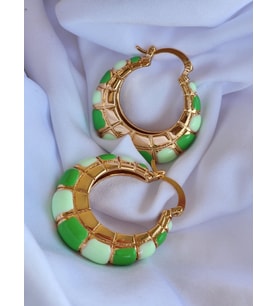 Oval Halka Model Mineli Yeşil Çelik Küpe