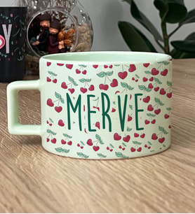 Kişiye Özel Aşk Kirazı Hediye Pastel Fincan Sevgiliye Hediye -3- (Yeşil)
