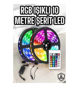Mey İthalat® Yeni Nesil RGB Işıklı 10Metre Şerit Led Kumandalı Şarj Edilebilir