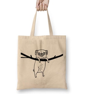 Dogs Pug Köpek Bez Çanta Uzun Saplı