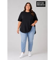 Büyük Beden Kadın Bisiklet Yaka Basic Oval Etek Detalylı 3xl-6xl Uzun Tunik SPR26BTSK502