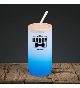 BK Gift İsimli Dad Tasarımlı Mavi Renk Pipetli Buzlu Cam Bardak 600ml - 2, Babaya Hediye, Doğum Günü Hediyesi