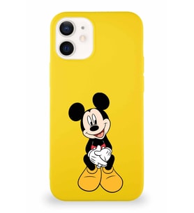 Apple iPhone 12 Soft Premier Kapak Mickey Mouse-A Tasarımlı Silikon Kılıf - Sarı (Şeffaf)