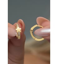 925 Ayar Gümüş Gold Kaplama Yıldız Detay 15 mm Halka Küpe